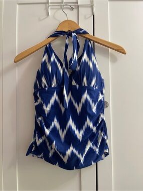 La Blanca Blue and White Chevron Halter Tank